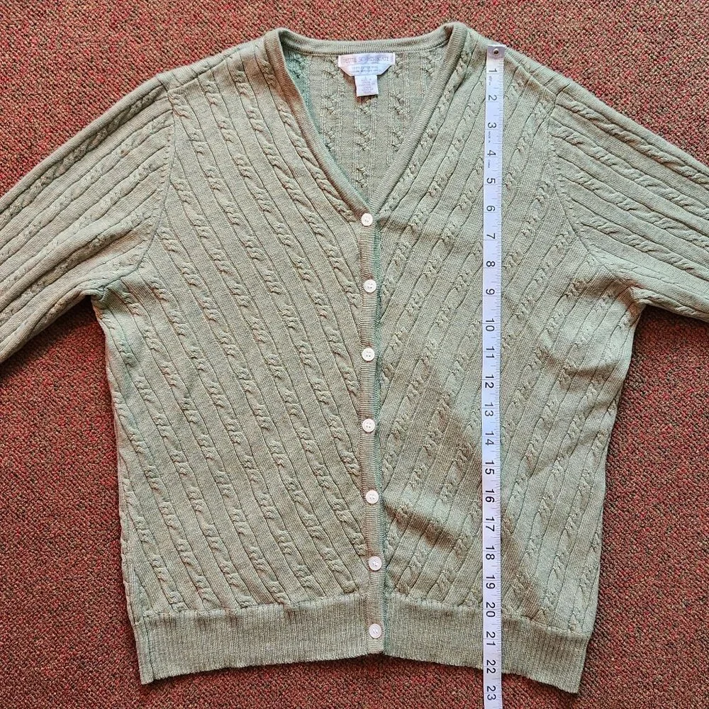 Vintage Petite Sophisticate Merino Wool Green Cardigan - Picture 6 of 7